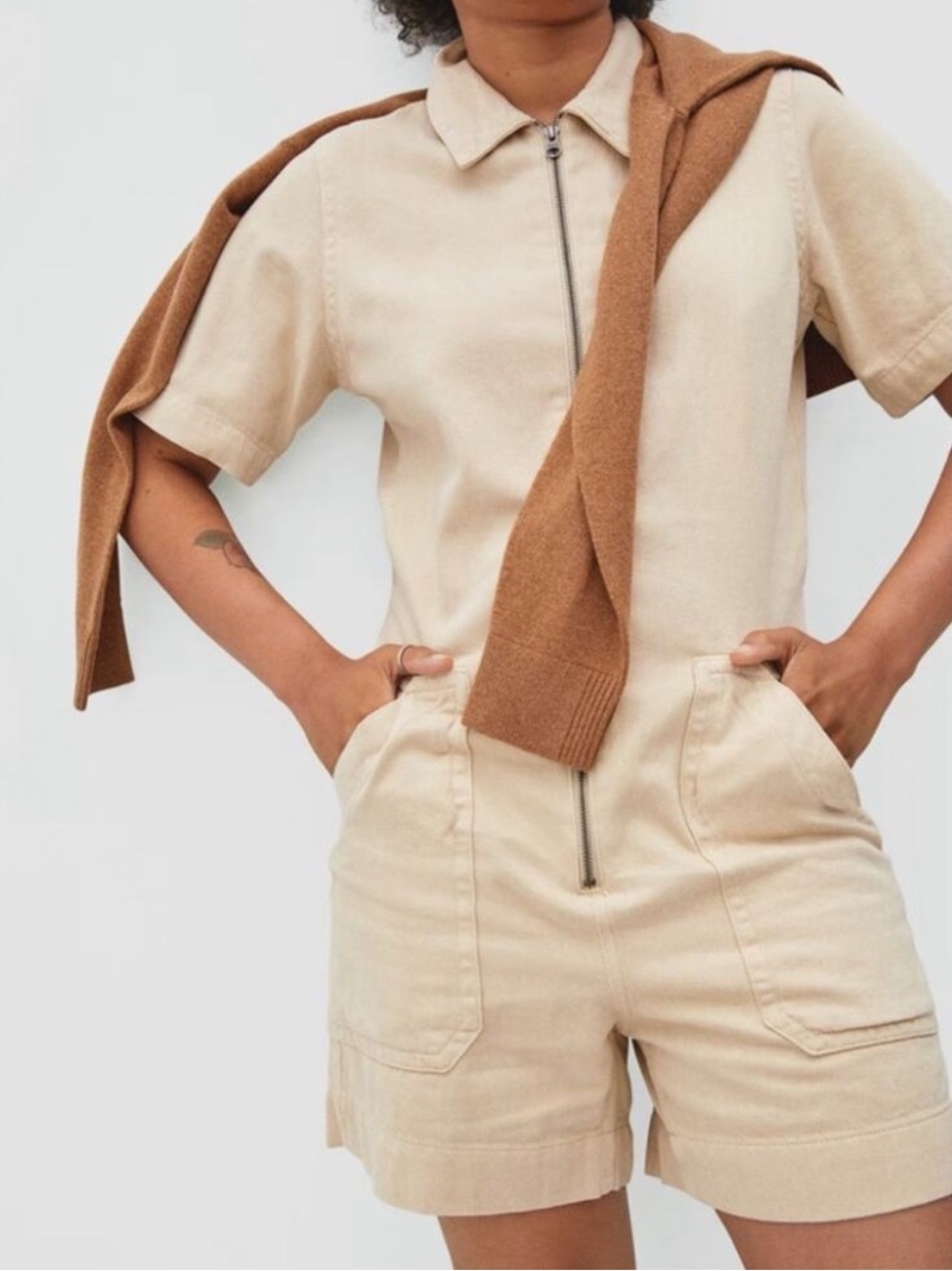 Everlane The Denim Short Coverall in Dune 2